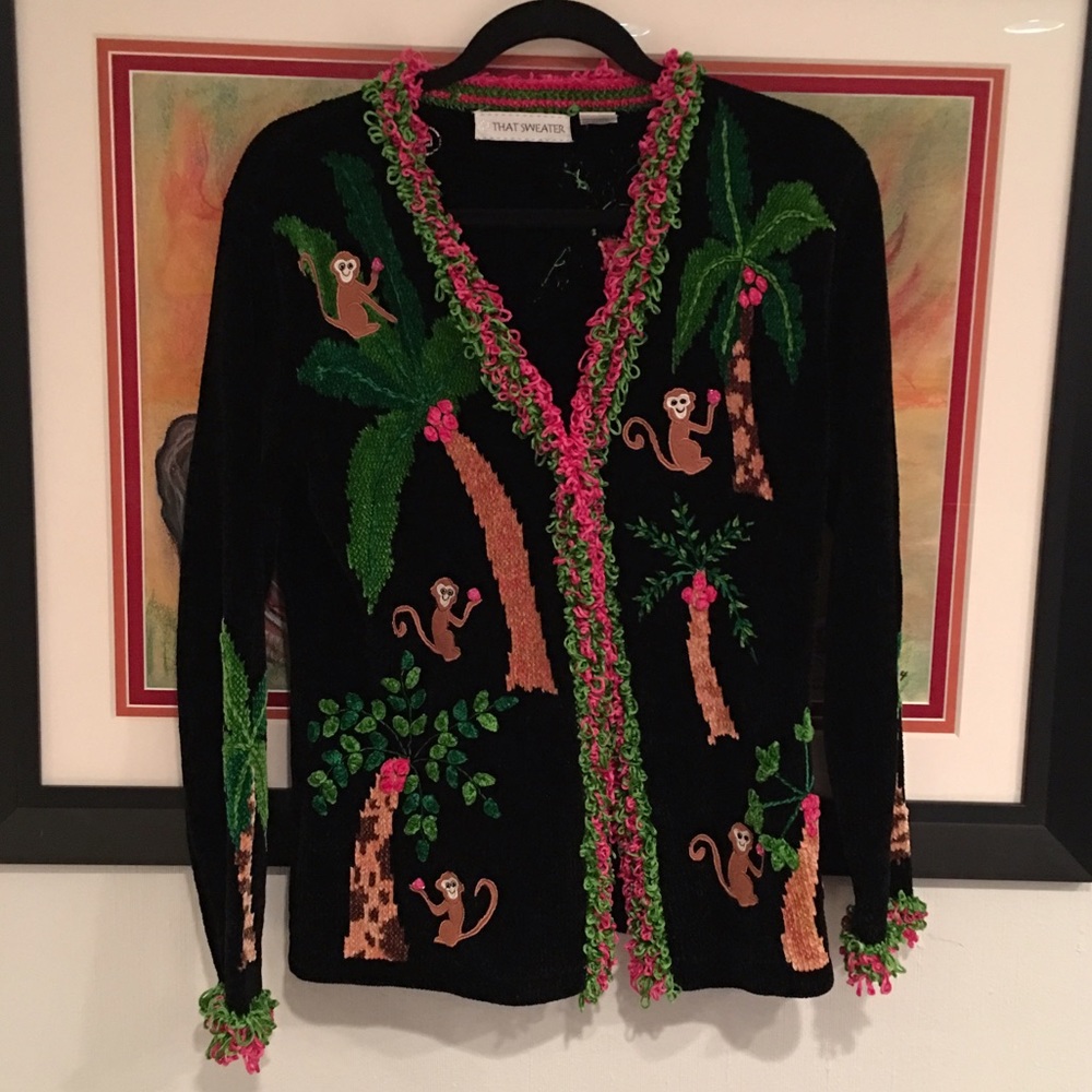 That Sweater Small, embellished monkeys-mint cond.