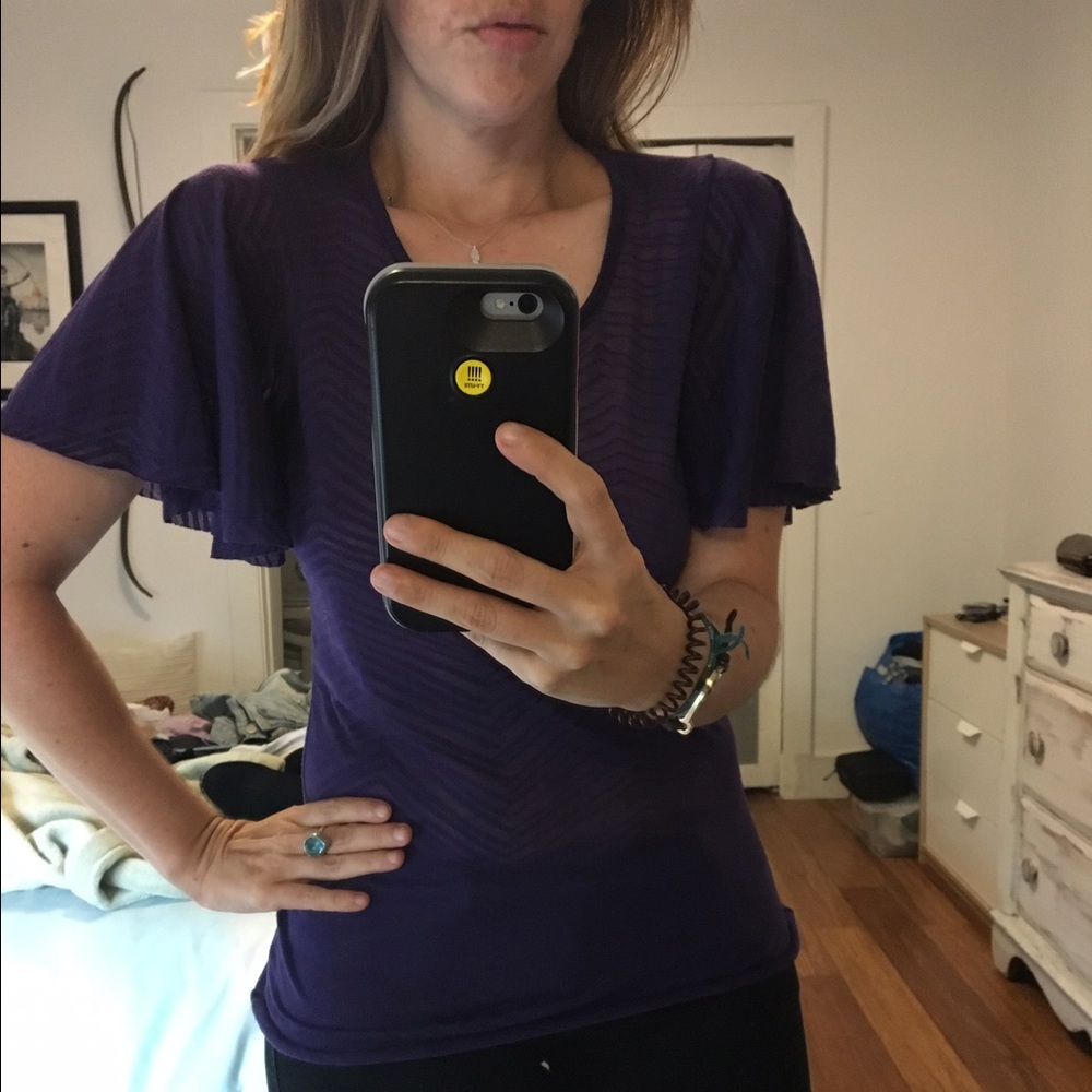 Armani Exchange flutter sleeve top small purple