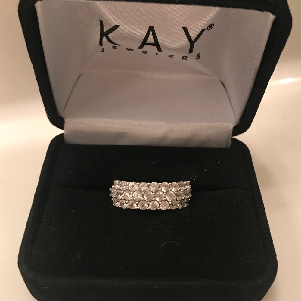 Triple row white sapphire ring in Sterling silver