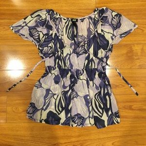 Purple floral blouse