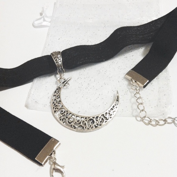 kiannashempshop Jewelry - Black Ribbon Choker With Crescent Moon Charm.