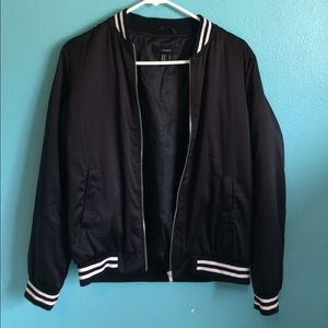 Forever 21 black and white striped bomber jacket