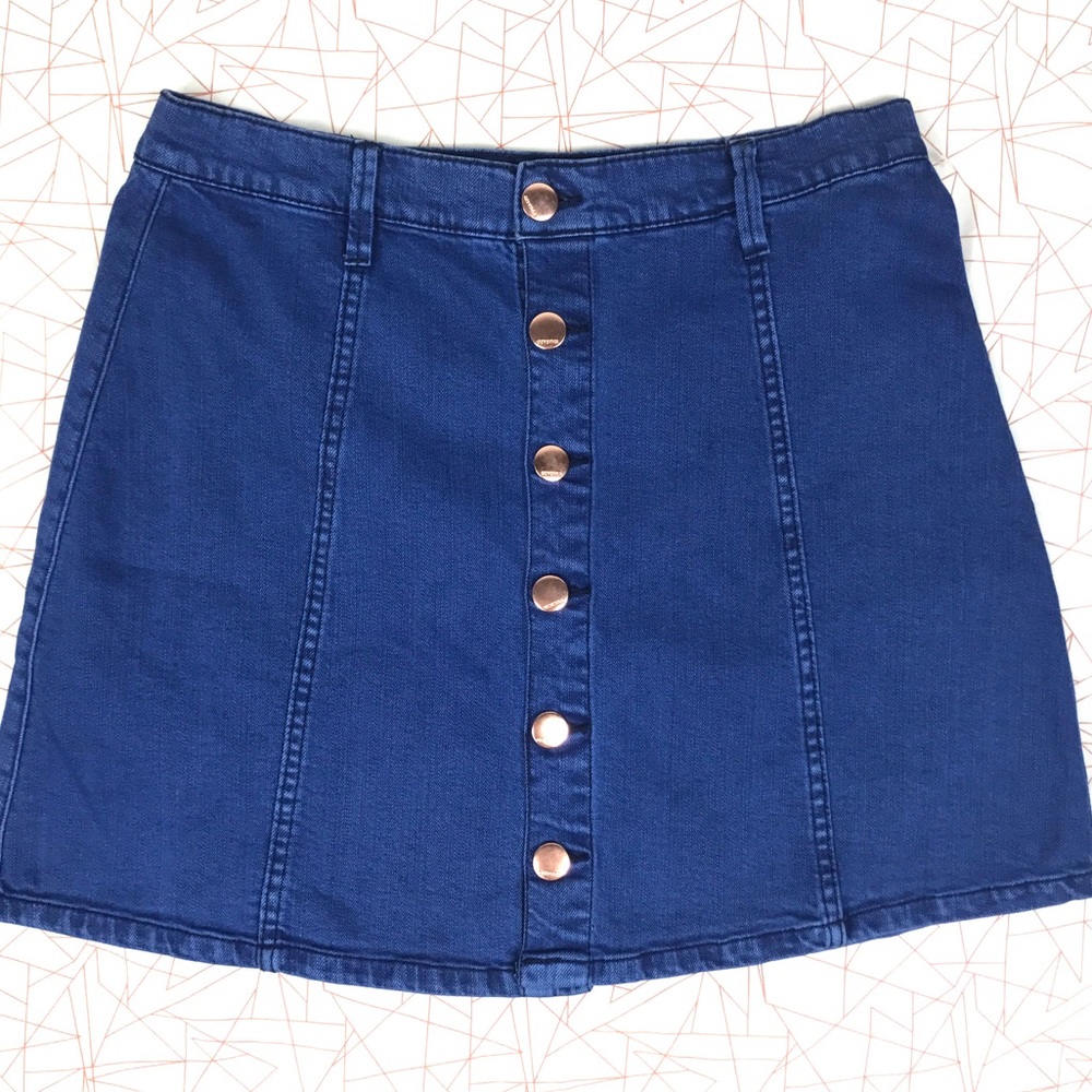 Generra Denim Button Skirt Size 11 High Waist A-Line Blue 90s Y2K Vintage Style