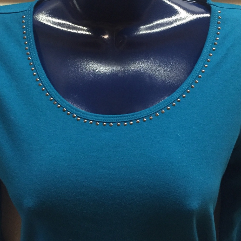 Ellen Tracy Blue w/ Silver Dots Tee • XS • NWOT