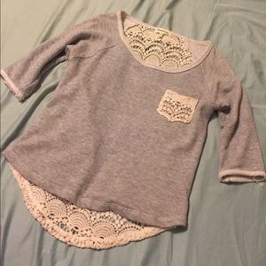 Casual Grey Top with Lace back & pocket