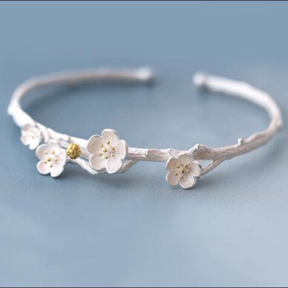 Sterling Silver 925 Blossom Flower Bracelet Bangle
