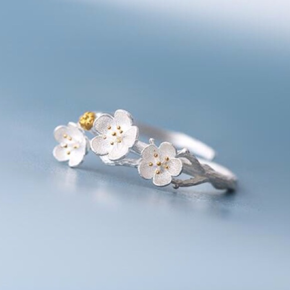 Sterling Silver 925 Cherry Blossom Flower Ring