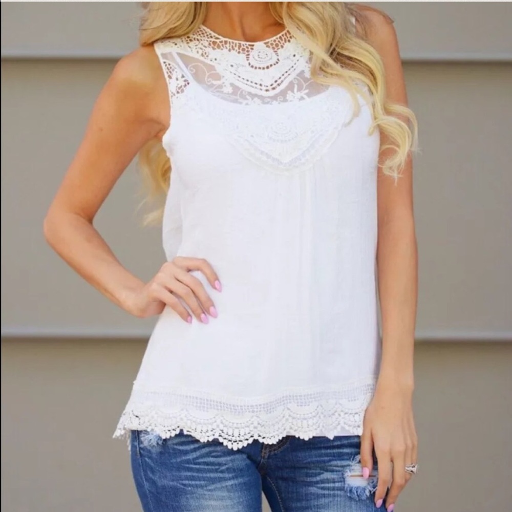 White Lace Tank Tunic, Perfect for Summer