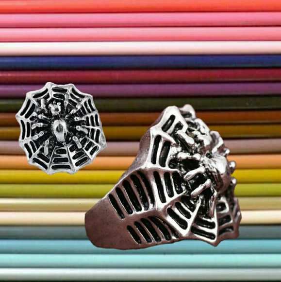 Stainless Steel Punk Type Spider Web Ring Size10 - Picture 2 of 5