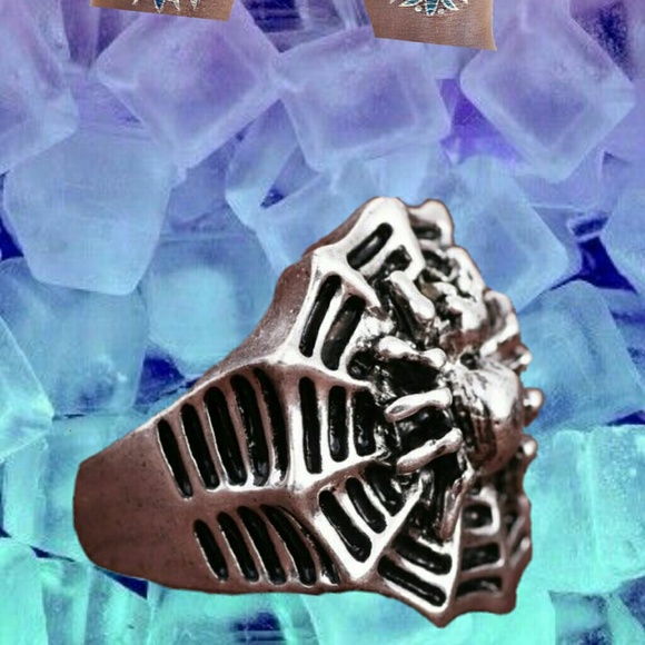 Stainless Steel Punk Type Spider Web Ring Size10 - Picture 3 of 5