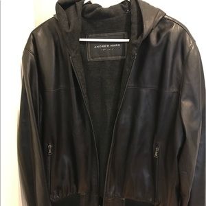 Andrew Marc Black Leather Hooded Jacket - NWT