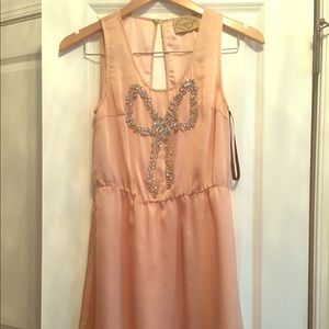 Chiffon Bow Dress with Rhinestone Detail, Size S.