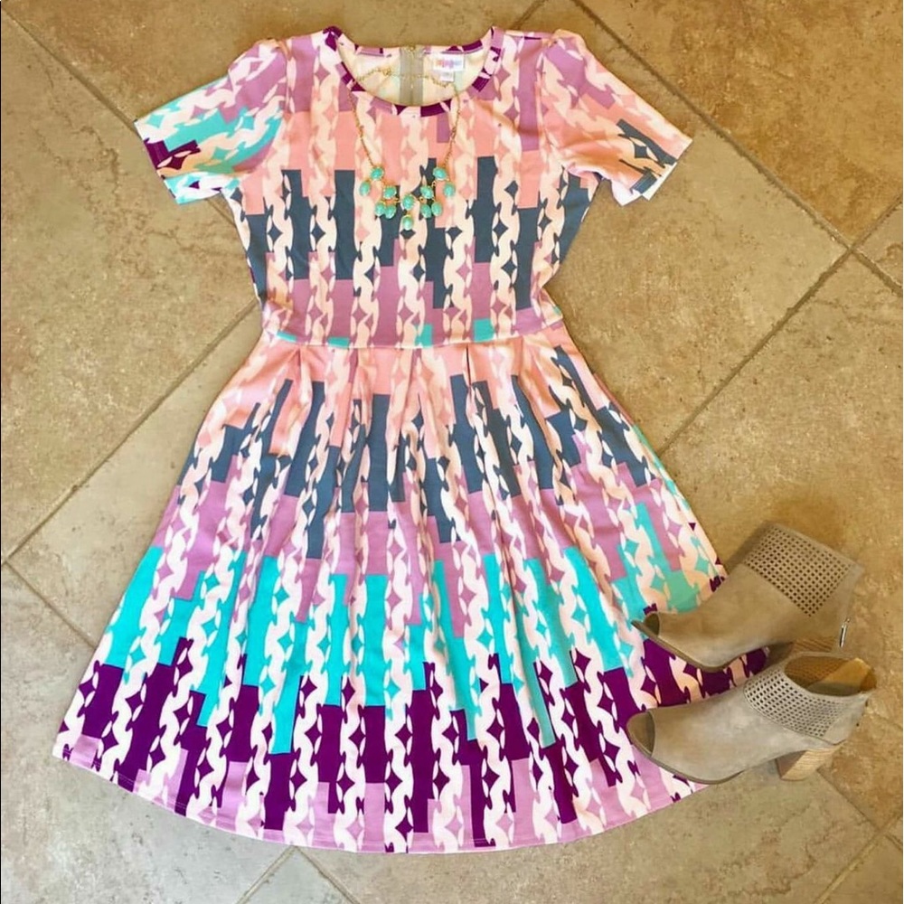 Lularoe Small Amelia dress pink pastel purple teal