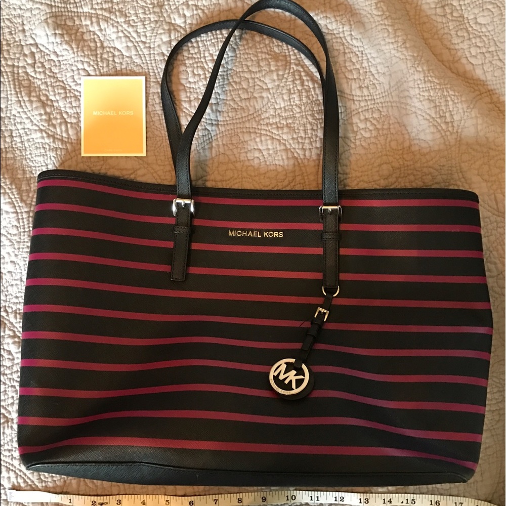 Michael Kors maroon/navy stripe tote