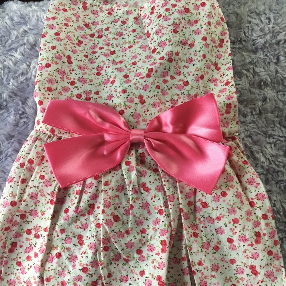 New Pretty Floral Doggie Dress with Pink Bow