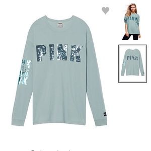 Pink long sleeve crew fog green