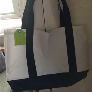 New White & Navy Tote Bag