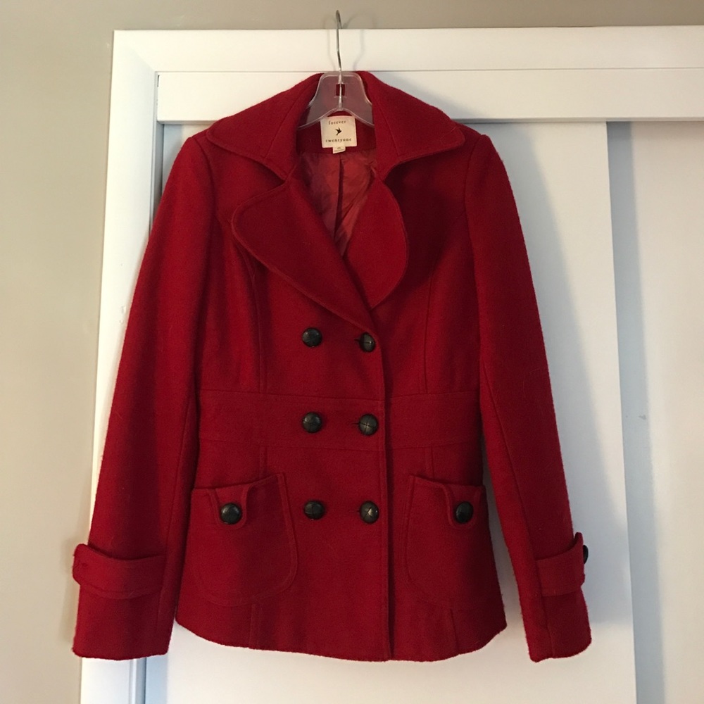 Red pea coat