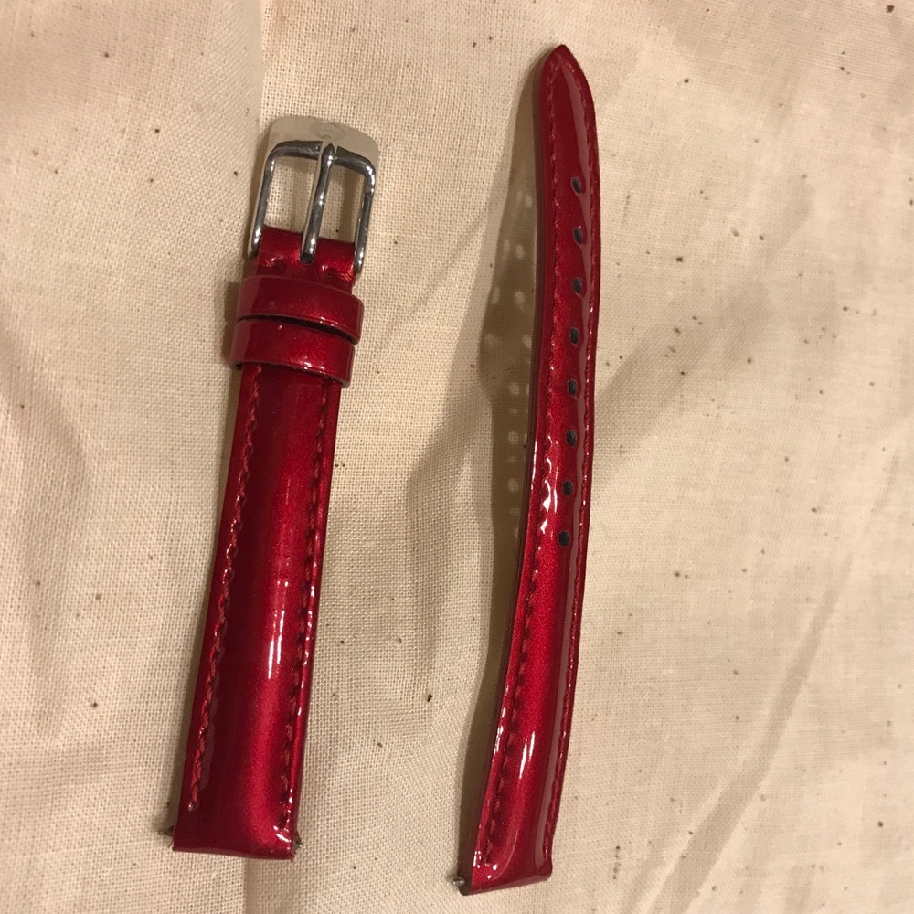 Red Michele patent leather 12mm watch strap