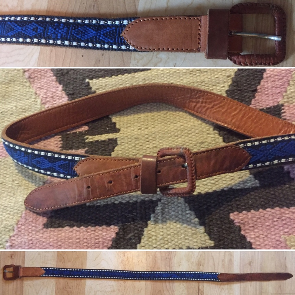 Vintage Southwestern Leather & Blue Woven Belt M