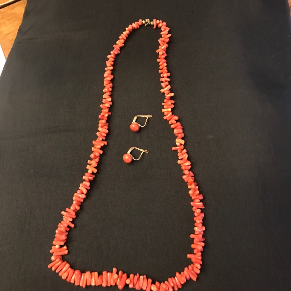 Coral necklace and earrings