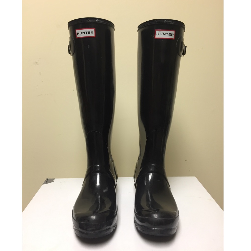 Black HUNTER tall glossy rain boots