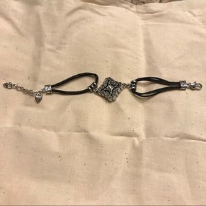Brighton black leather rope and silver bracelet