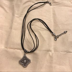Brighton black leather rope and silver necklace