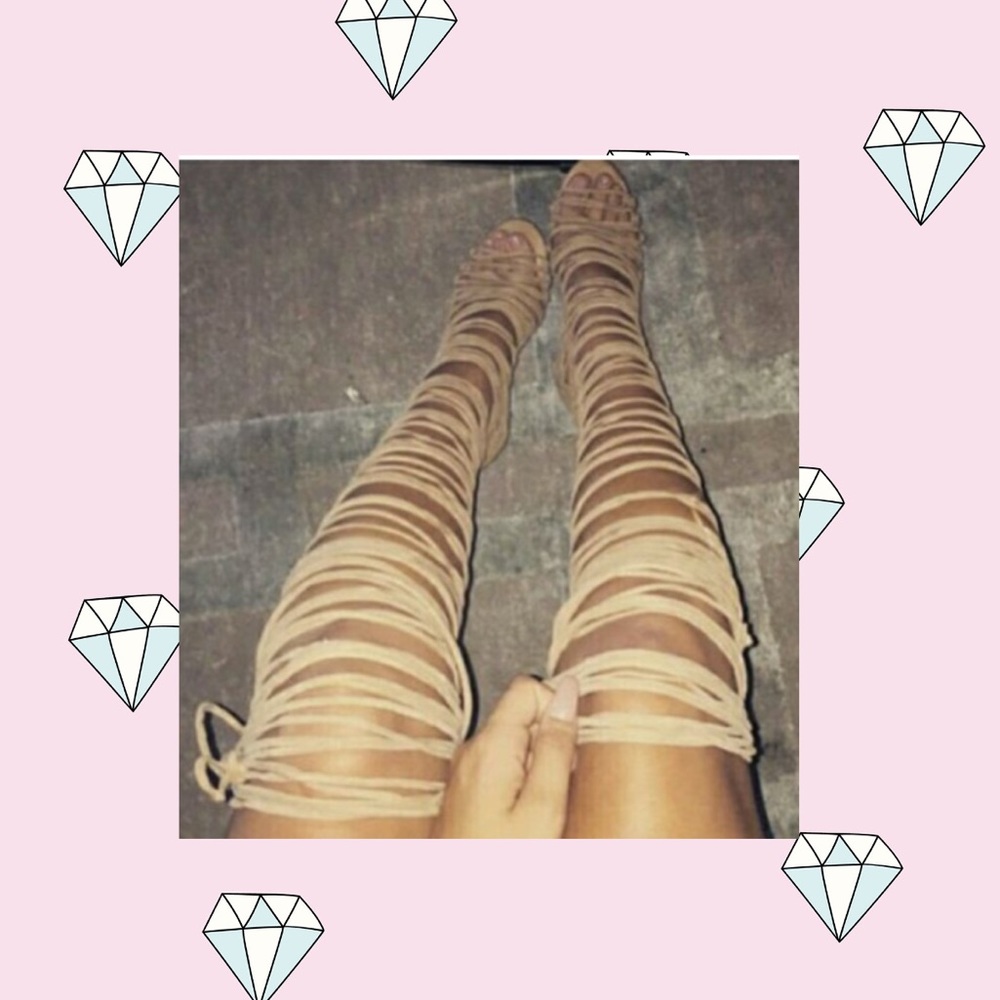 Nude Strapped Knee High Heels