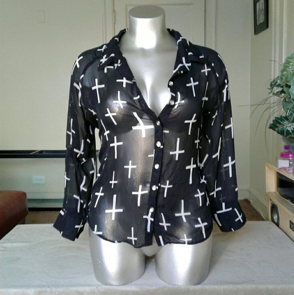 Tops - Dots Black and White Cross Designed Top