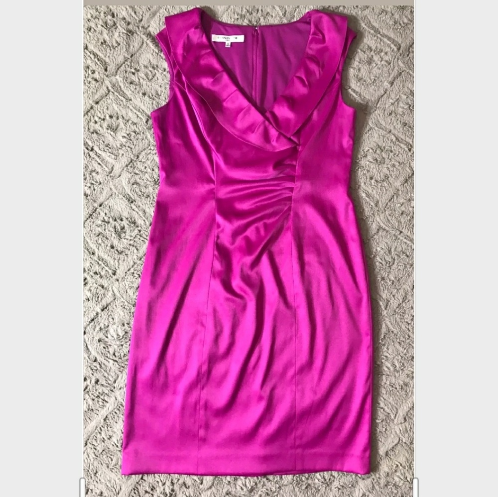 Pink Ruffle V Neck Dress