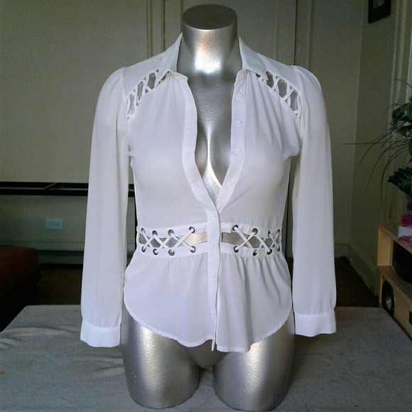 Tops - Material Girl White Unique Button Down