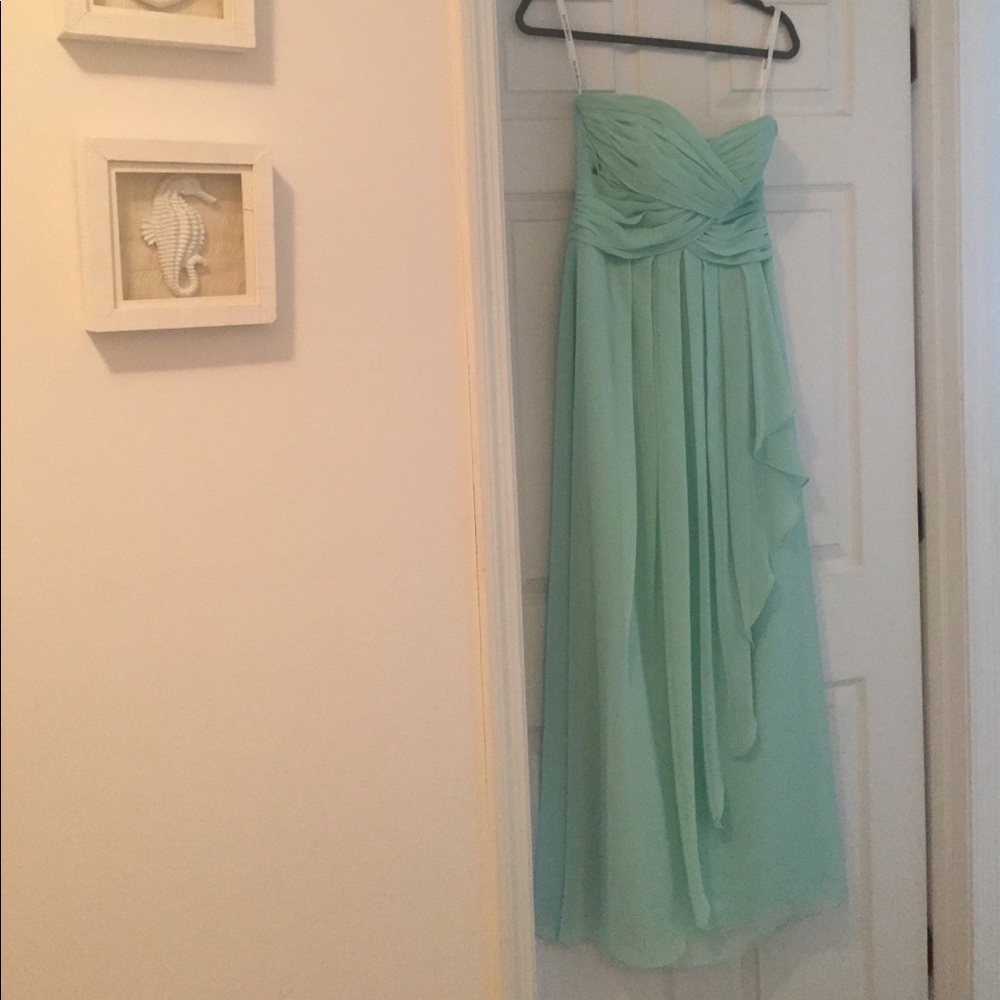 David's Bridal Mint Strapless Crinkle Chiffon