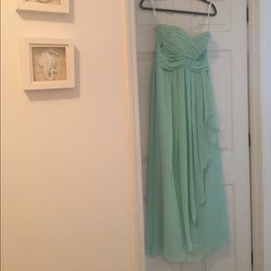 David's Bridal Mint Strapless Crinkle Chiffon