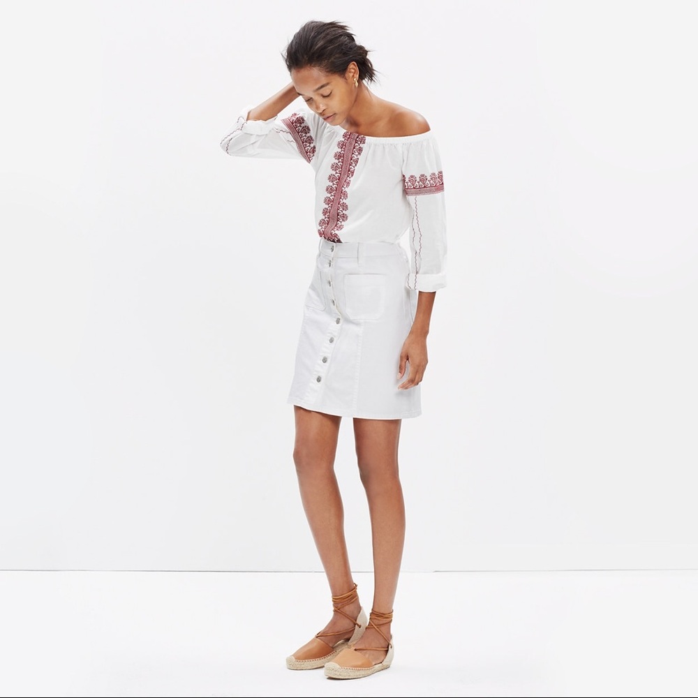 Madewell denim button front skirt in pure white