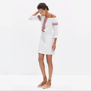 Madewell denim button front skirt in pure white