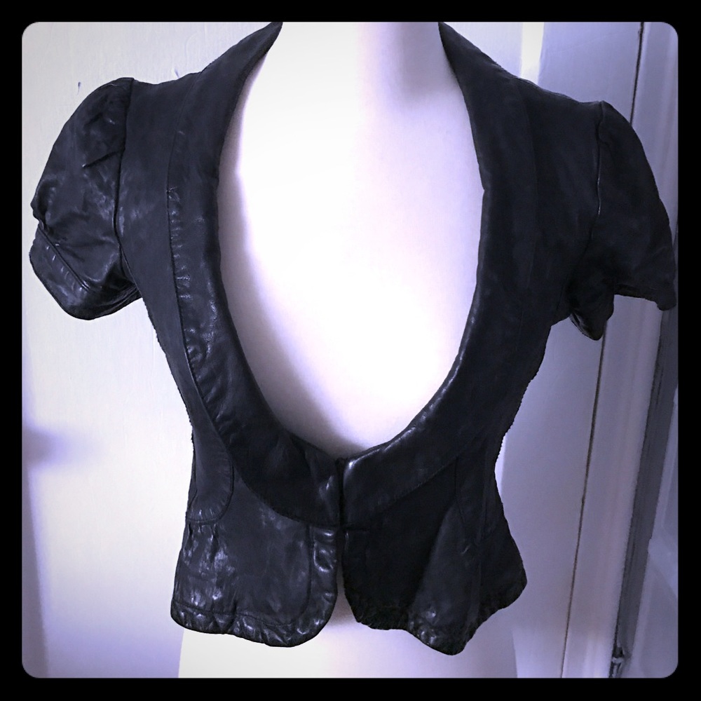 ITALIAN LEATHER SHORT SLEEVE JACKET BY ARMANI