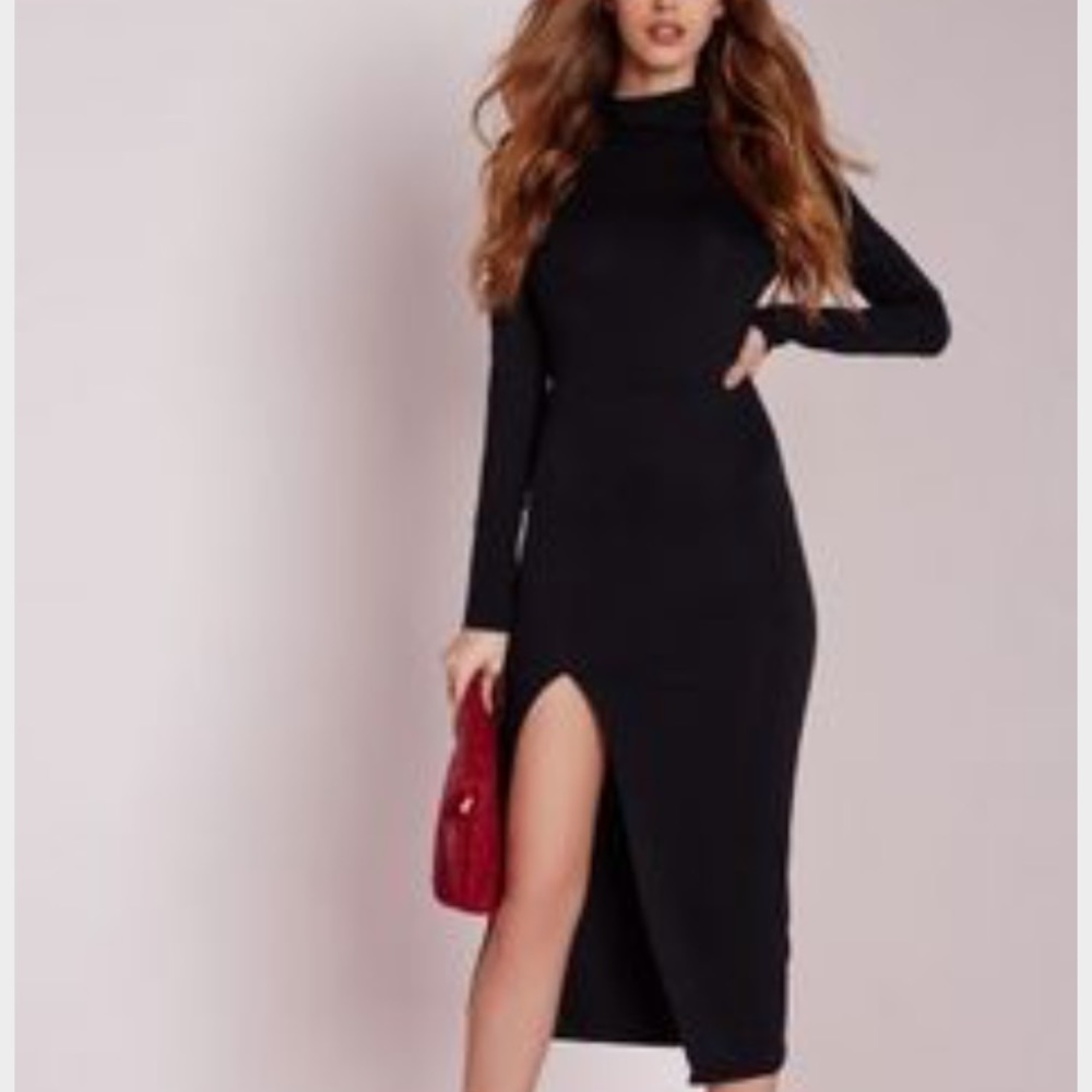 Black slinky bodycon midi dress