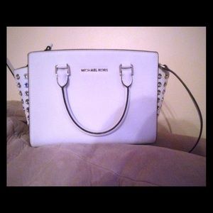 Michael Kors white and studded hand purse