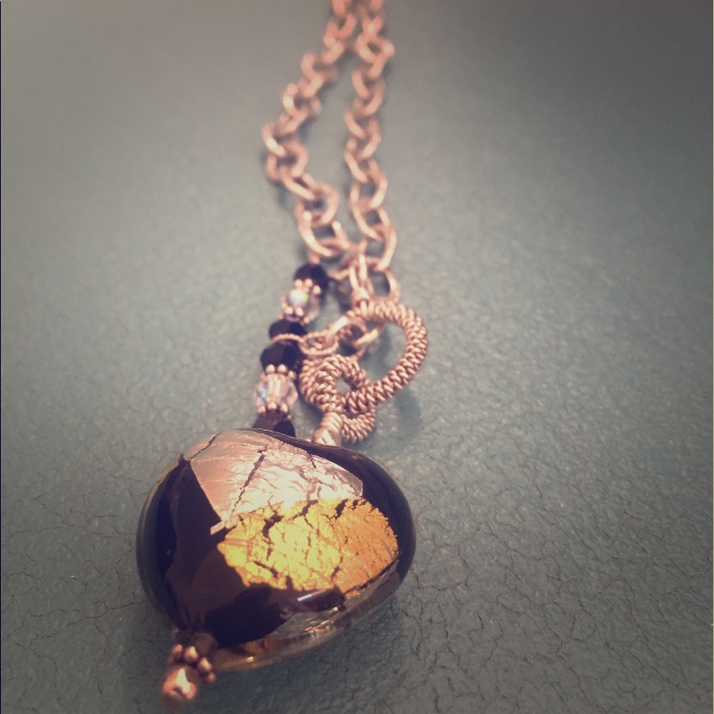 Gold flake heart & silver necklace.