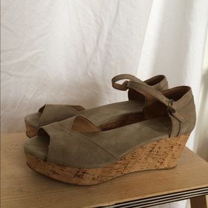 TOMS cork sole wedge peep toe sandals
