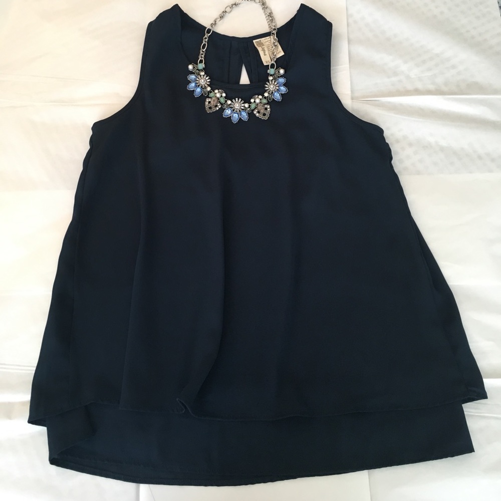 Navy split back top