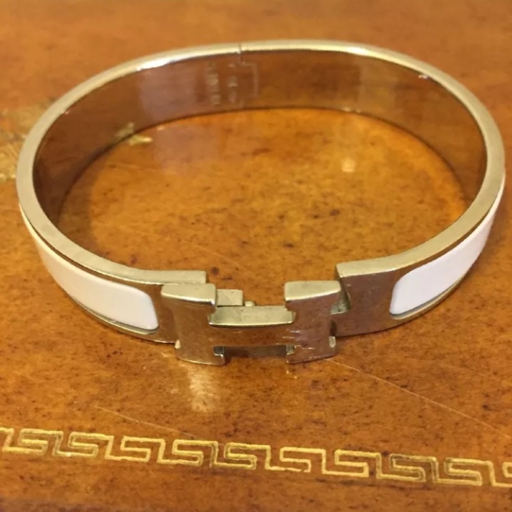 White and Silver Hermes H bracelet
