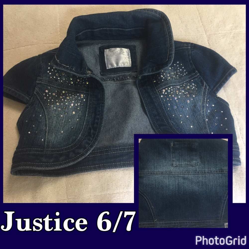 Justice short jean coat with rhinestones(6/7)