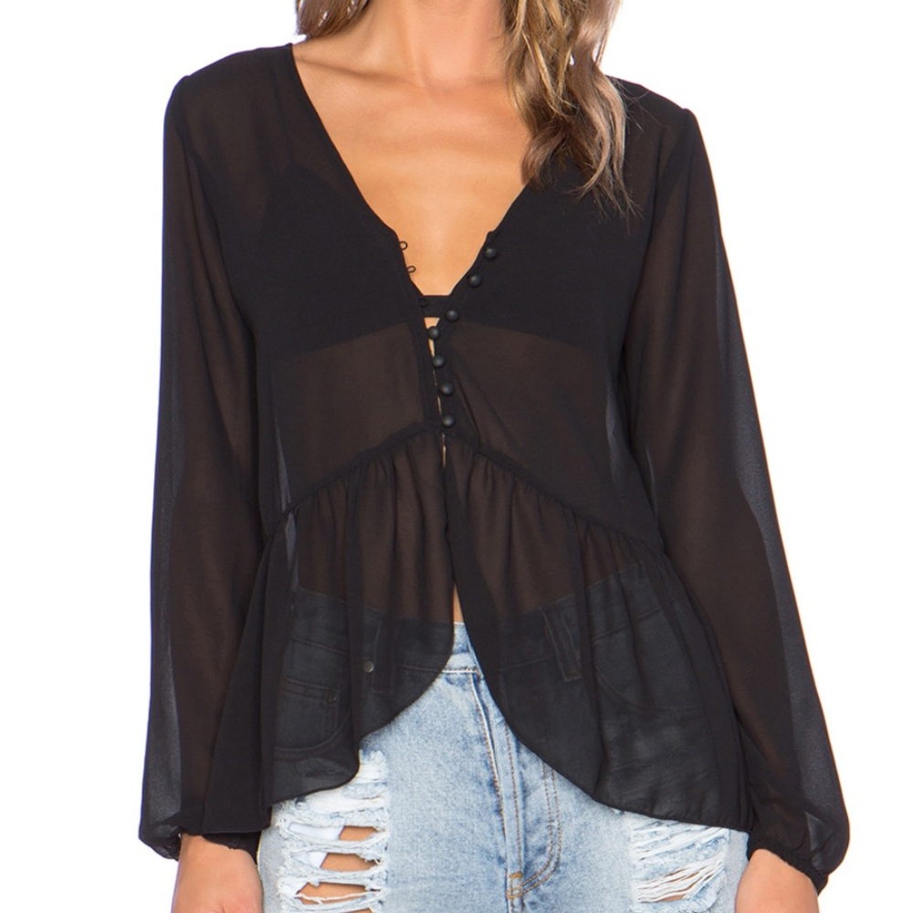 sheer black top blouse buttons