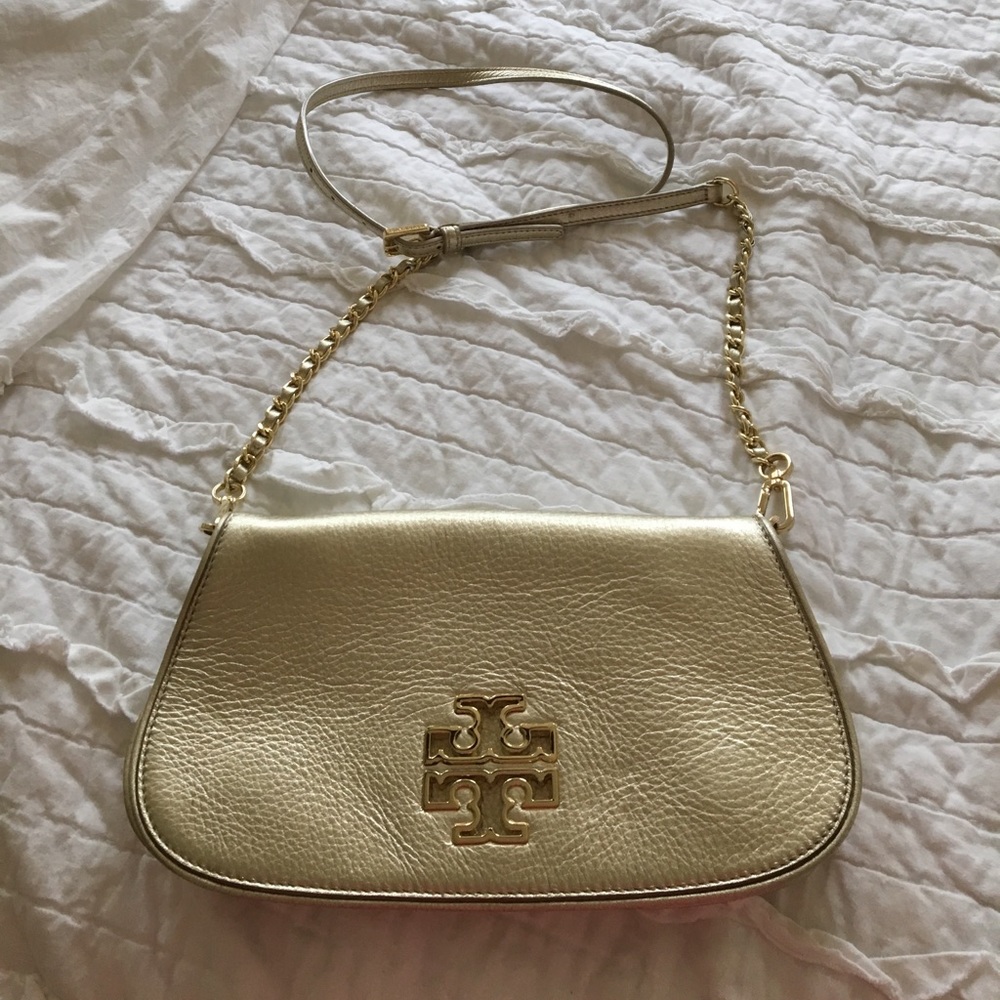 NWT Tory Burch Britten Clutch Gold