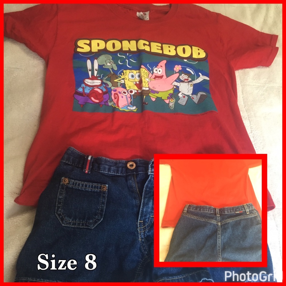 KIDS Jean shorts & SpongeBob T-shirt.(8/M)