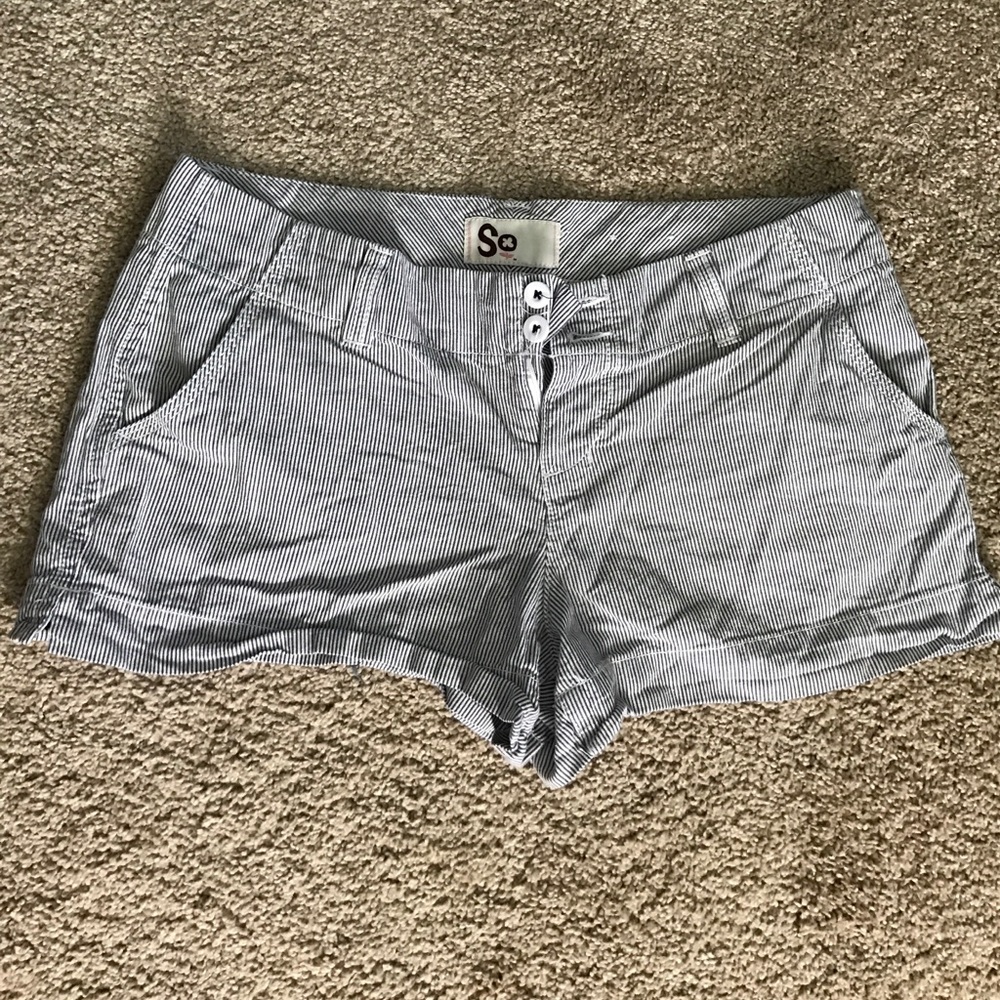 Blue and white striped shorts