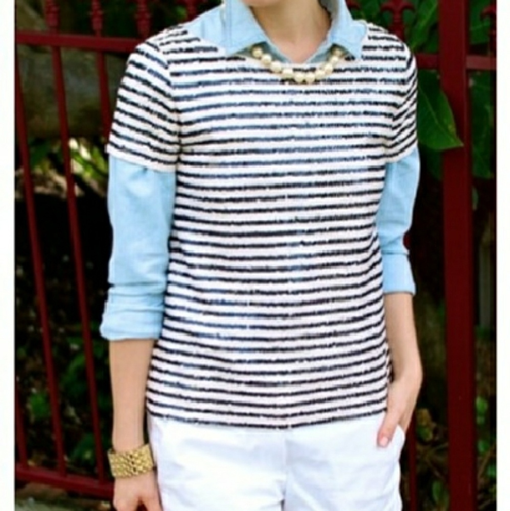 NWOT J. CREW Sailor Stripe Sequins Lightweight Top