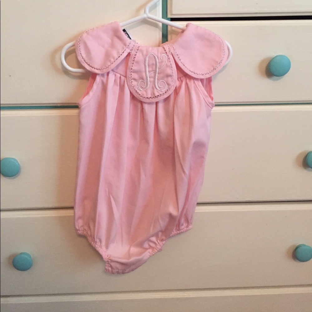 Bubble onesie with monogrammed "a"